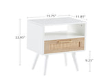 15.75" Rattan End table with drawer and solid wood legs, Modern nightstand, side table for living 64942501