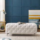 Button-Tufted Ottoman Bench, Upholstered Velvet Footrest Stool Accent Bench for Entryway Living Room W58839780