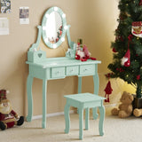 ZUN FCH Kids Vanity Set with Mirror and Lights and Stool, 5 Storage Drawers, Pretend Play Princess 92849524