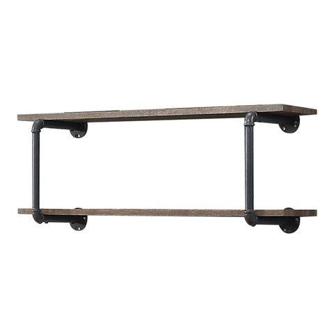 ZUN Antique Oak and Sandy Grey 2-Tier Wall Shelf B062P184601