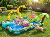 82" Inflatable Jungle Spray Pool with Giraffe Sprinkler & Slide, Kids Water Play Center for Backyard 56775058
