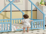 Full Size Floor Bed Triangle Roof Frame and Support Bed Slats, Montessori Kids Playhouse Bed 73003156