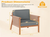 Gray Boho Patio Acacia Wood Chair with Woven Rope Armrests, Cushioned Outdoor Accent Chair for Porch 11342284