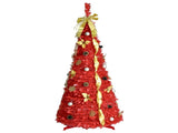 6FT Red Pop-Up Christmas Tree with 150 Warm White LED Lights, Ornaments Included 4 Ribbons, Bow, 47979729