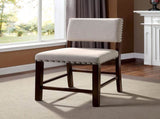 Set of 2 Linen Upholstered Dining Chairs with Nailhead Trim in Brown Cherry and Ivory B016P154455
