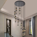 ZUN Modern Industrial Multi-Light Pendant Chandelier - 9-Light Black and Gold Adjustable Ceiling Light W1340P233176