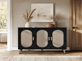 3-door vertical shoe cabinet particle board plastic rattan black frame original wood rattan 99856326