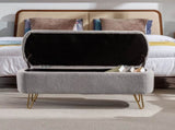 Grey Storage Ottoman Bench for End of Bed Gold Legs, Modern Grey Faux Fur Entryway Bench Upholstered W117082033