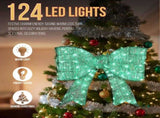 Pre-lit Outdoor Giant Bowknot Christmas Decoration, Lighted Metal Frame with 124 Green LED Lights, 98114794