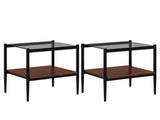Set of 2 Rectangle End Table, Tempered Glass Tabletop with MDF layer, Modern Table for Living Room , W241P184249