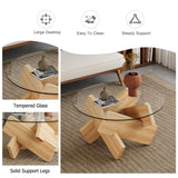 ZUN Circular glass coffee table, 33.4-inch modern and distinctive design tea table. Tempered glass W1151P146792