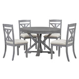 ZUN 5-Piece Retro Functional Dining Table Set Extendable Round Table and 4 Upholstered Chairs for Dining 43692333