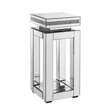 Mirrored End Table Square with Crystals Inlay, 2-Tier Modern Small Sofa Table with Storage, Silver W1005P249023