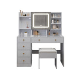Pitted Particleboard With Triamine Coating, Tempered Glass Table Top, 5 Drawers, With Shelves, With 56813824