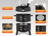 43 x 52 x 85 cm Black Cylindrical Smoker with Chimney Powder-Coated Iron 63817602