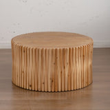 ZUN 31.5" Retro Fashion Style Cylindrical Coffee Table with Vertical Texture Relief Design,Suitable for W757P183279