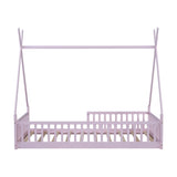 Twin Size Wood House Bed with Fence, Pink N709P183348H