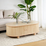 MDF ELEGANT LONG OVAL STORAGE SIDE TABLE WITH RETRO CHARM, NATURAL COLOR N770P281568N