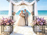 Metal Garden Arbor with Double Lockable Gate, Flat Top Garden Arch with Side Planter Boxes, 15683299