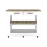 Cala Kitchen Island 46, Six Casters, Two Drawers, Lower Open Shelf -White / Light Oak B20092031