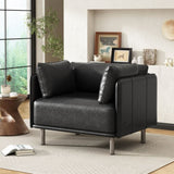 39" Vintage Black Faux Leather Lounge Chair with Polyester and PU Leather Upholstery, Solid Wood N767P208310K