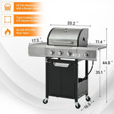Propane Grill 3 Burner Barbecue Grill Stainless Steel Gas Grill with Side Burner and Cover for W1650P205086