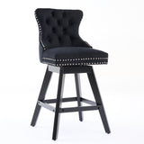 Swivel Velvet Barstools with Button Tufted Decoration and Wooden Legs, and Chrome Nailhead Trim, W1143P241332