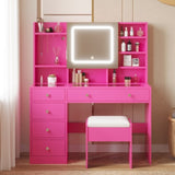Barbie Pink Textured Particle Board with Melamine Laminate, Tempered Glass Top, Five-Drawer Dressing 78912246