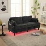Modern style chenille 2-seater wood-legged sofa with LED light, USB charging port and storage bag W395P318548