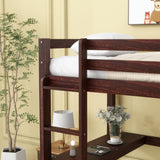 ZUN Twin Loft Pine Wood Bed with built-in desk, Safety Guardrails, Ladder,Espresso W504P148552