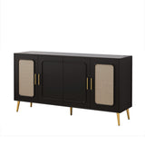 59.84" Vintage Four-Door Cabinet, Plastic Rattan, Suitable For Living Room, Dining Room, W757P203147