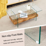 ZUN 43.3 Inch Modern Two-Tier Coffee Table - An Elegant Combination of Clear Glass and Light Wood W2920P226066