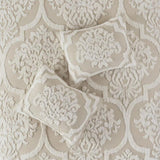 3 piece Tufted Cotton Chenille Damask Comforter Set Taupe Full/Queen B03597173