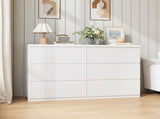Modern White 6 Drawer Dresser, Wave Panel Drawer Fronts, Storage Cabinet, Versatile Chest of Drawers W409P371358