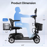 4 Wheel Electric Mobility with Lights, Powered Electric Mobility Scooter, Basket, Extended 74723603