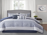 7 Piece Jacquard Comforter Set Navy Queen B03597208