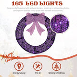 36in Pre-lit Outdoor Christmas Wreath Decoration, Lighted Metal Wreath with Purple Bow, Remote 65188732