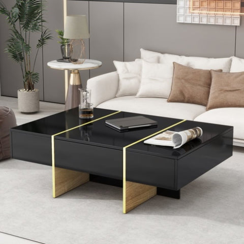 ZUN ON-TREND 47.2'' x 31.4''Minimalist High Gloss Coffee Table with 2 Drawers, Multi-Storage Rectangle N721P180693B