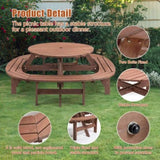 10-12-person Round Outdoor Wooden Picnic Table for Patio, Backyard, Garden, DIY with 1 Built-in Ring W1422P269604