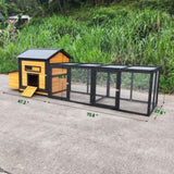 118" Large Wooden Chicken Coop Outdoor Hen House with Nesting Box, Leak-Proof Pull-Out Tray, Asphalt W773P314011