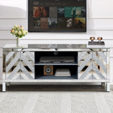 Mirrored TV Stand for 65 inch TV,Sliver TV Console Table with Open Storage & 2 Storage Cabinets ,M W1445P204028