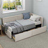 Modern Style Twin Size L Shape Corner Bed, Linen Upholstered Daybed with Two Storage Drawers,Beige N701P263819B