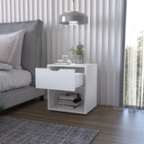 FM FURNITURE Elliott Nightstand with Elegant Drawer and Open Shelf, White B128P321064