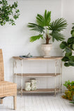 43.5x14x32" Three-Tiered White Wooden Shelving Unit with Ornate Iron Frame W2078P201140