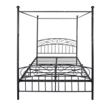 Queen Size Metal Canopy Bed Frame with Headboard and Footboard Black W84034157