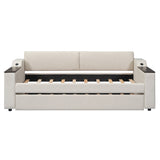 Twin Size Upholstery Daybed with Storage Arms, Trundle and USB Design, Beige 06512731