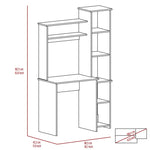 ZUN Light Oak 6-Shelf Writing Desk with Built-in Bookcase B06280289