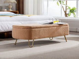 Camel Storage Ottoman Bench for End of Bed Gold Legs, Modern Camel Faux Fur Entryway Bench W117082031