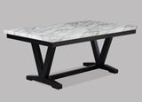 Modern White Faux Marble & Black Dining Room Rectangular Table V-Shape Trestle Design Wooden Base B011P191527