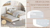Modern Twin Bed Frame For White High Gloss Headboard and Footboard With Light Oak Trundle W697131327